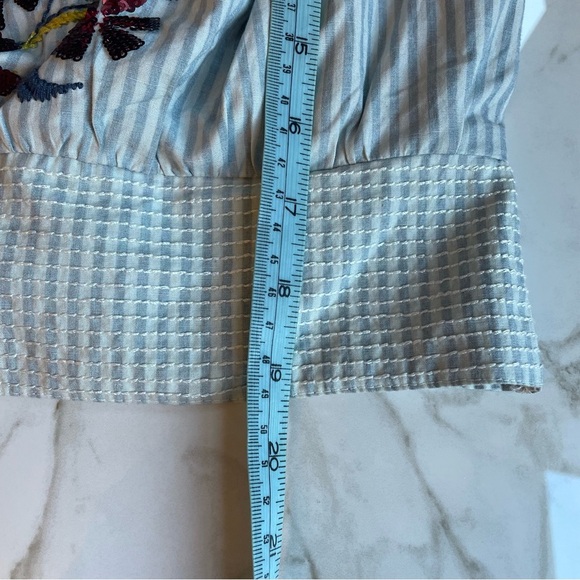 ANTHROPOLOGIE | Beaded Puff-Sleeved Blouse Blue White Small Fairycore Coquette - Picture 11 of 11